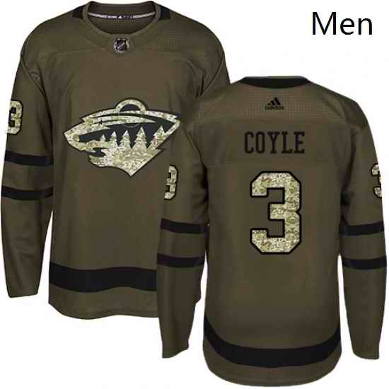 Mens Adidas Minnesota Wild 3 Charlie Coyle Authentic Green Salute to Service NHL Jersey